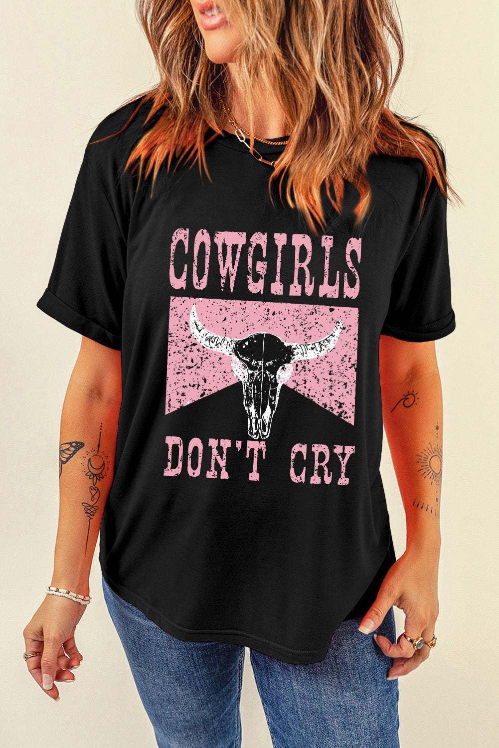 Black COWGIRL DONT CRY Short Sleeve T-Shirt