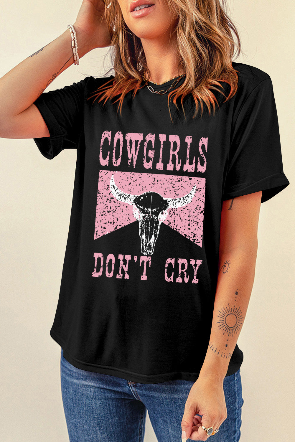 Black COWGIRL DONT CRY Short Sleeve T-Shirt