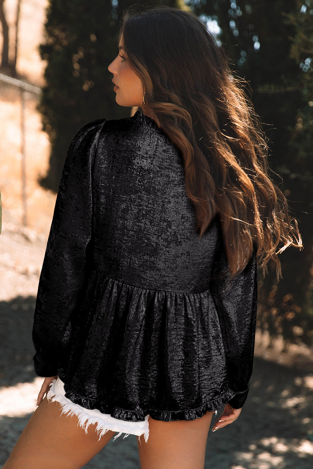 Black Metallic V Neck Blouse