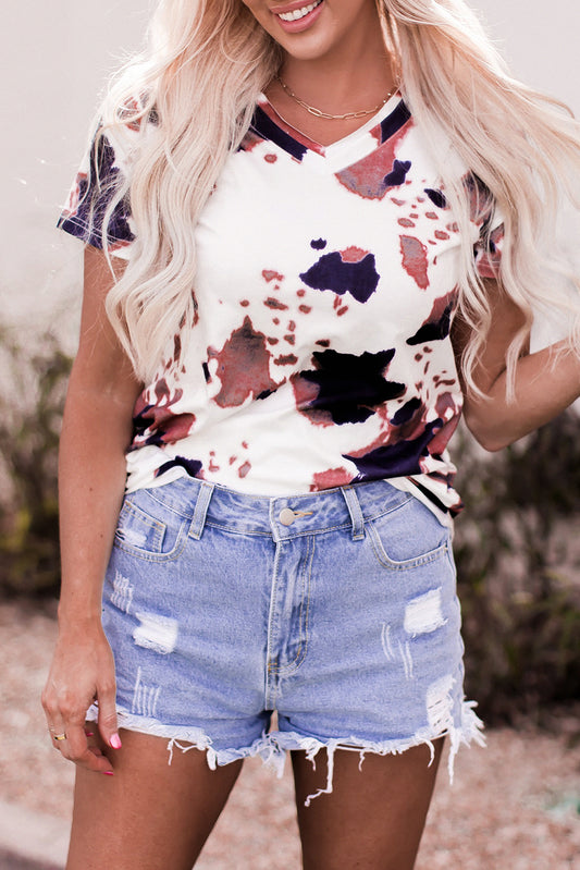 Cow Print V-Neck