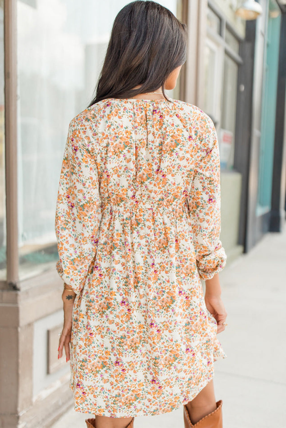 White Floral V Neck Ruffled Dress
